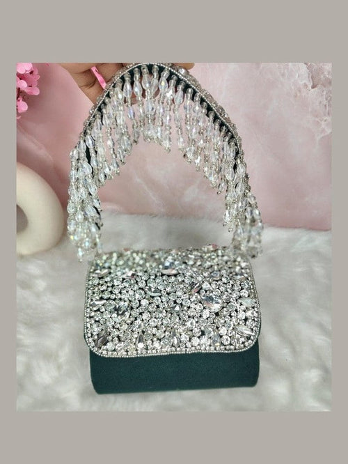 Aganya kreation Clutches Cynthia Clutch - Designer Mini Flap Clutch with Stone Work Green