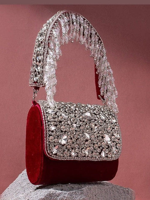 Aganya kreation Clutches Cynthia Clutch - Designer Mini Flap Clutch with Stone Work Maroon