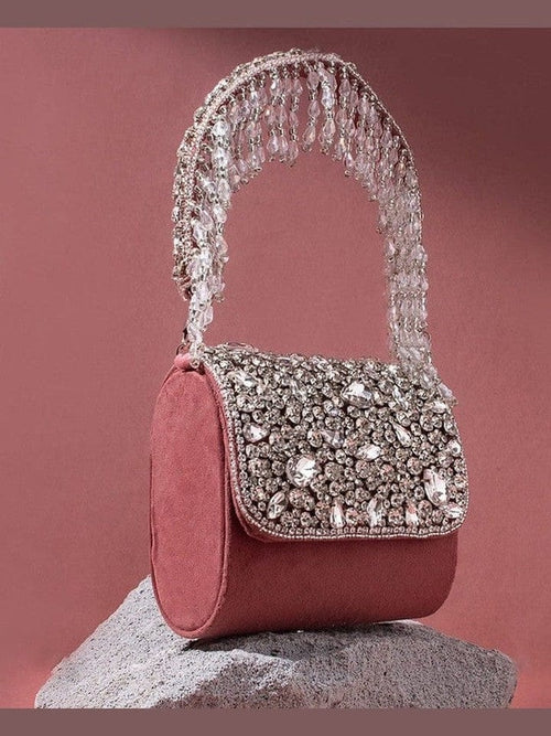 Aganya kreation Clutches Cynthia Clutch - Designer Mini Flap Clutch with Stone Work Mauve pink