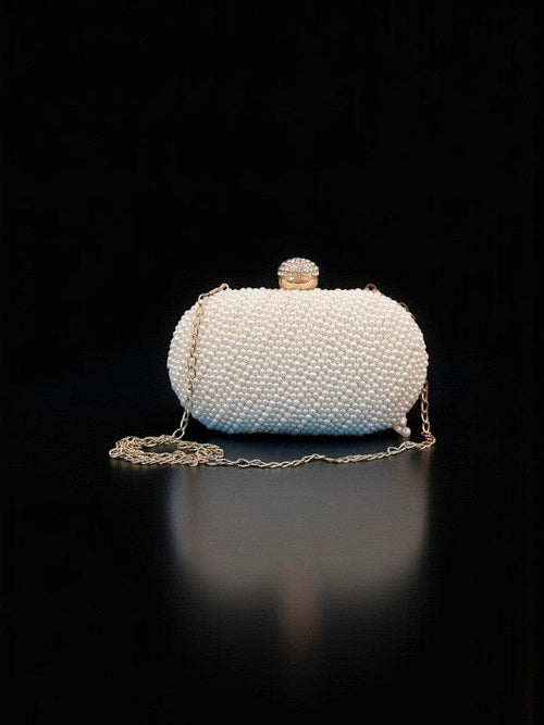 Aganya kreation Clutches Elegant Jiara Pearl Clutch for Brides and Special Occasions Style