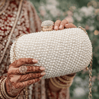 Aganya kreation Clutches Elegant Jiara Pearl Clutch for Brides and Special Occasions Style