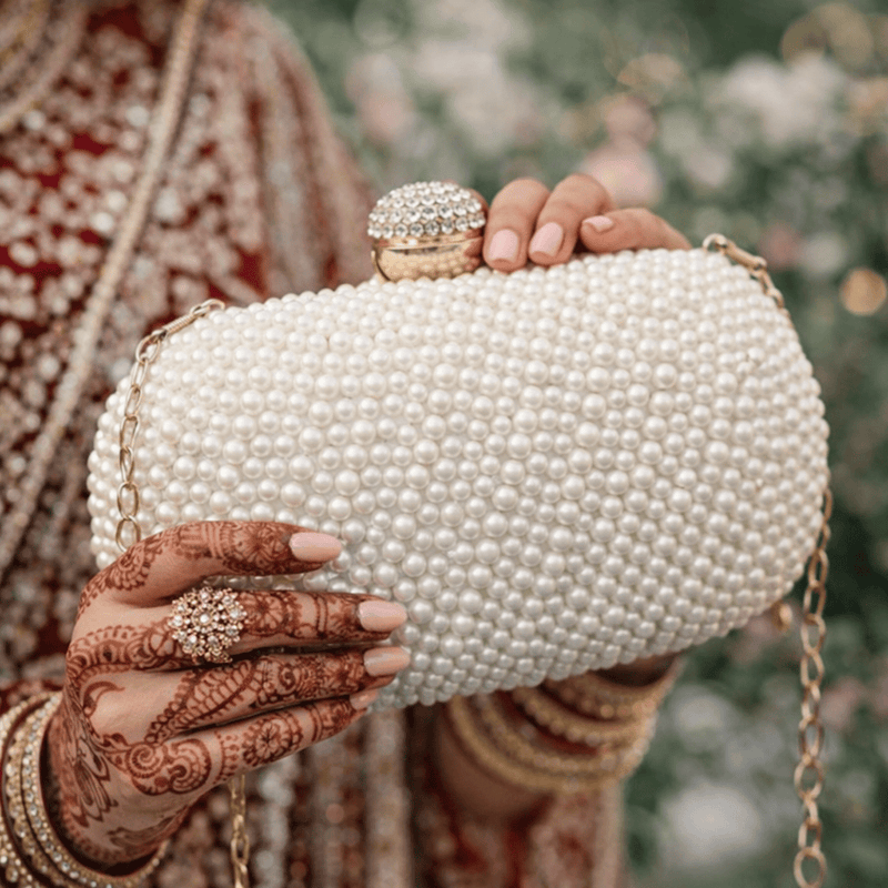 Aganya kreation Clutches Elegant Jiara Pearl Clutch for Brides and Special Occasions Style