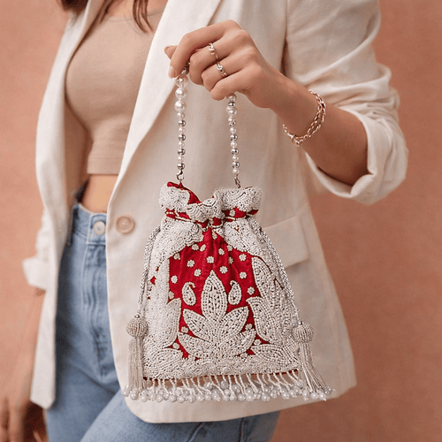 Aganya kreation Clutches Elegant Vaidehi Potli - Stylish Pearl Bag for Any Occasion
