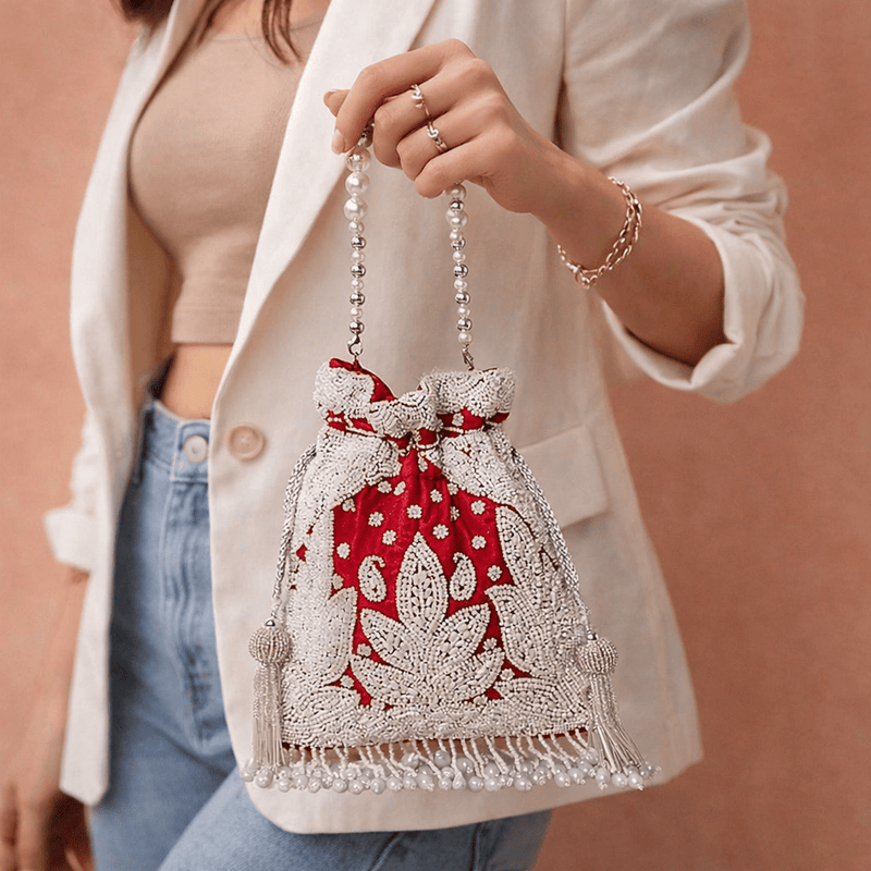 Aganya kreation Clutches Elegant Vaidehi Potli - Stylish Pearl Bag for Any Occasion