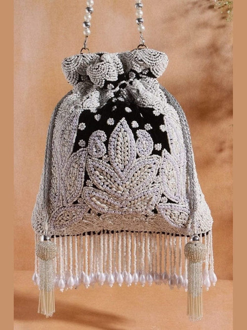 Aganya kreation Clutches Elegant Vaidehi Potli - Stylish Pearl Bag for Any Occasion Black