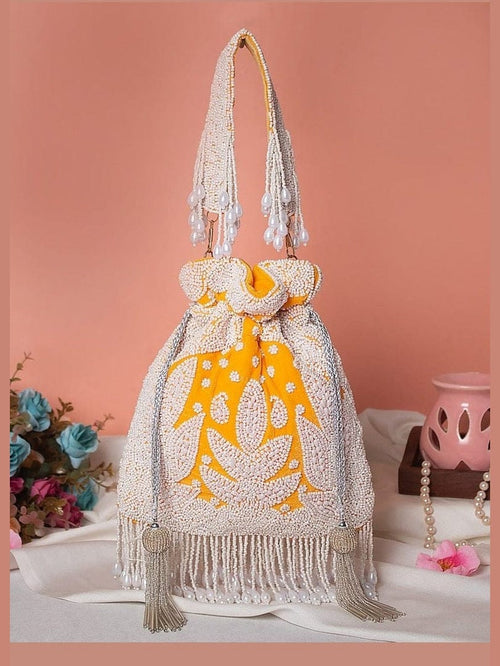 Aganya kreation Clutches Elegant Vaidehi Potli - Stylish Pearl Bag for Any Occasion Orange