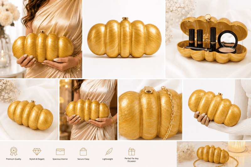 Aganya kreation Clutches Golden Pumpkin-Shaped Acrylic Clutch with Mirror-Polished Metallic Finish