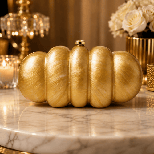 Aganya kreation Clutches Golden Pumpkin-Shaped Acrylic Clutch with Mirror-Polished Metallic Finish