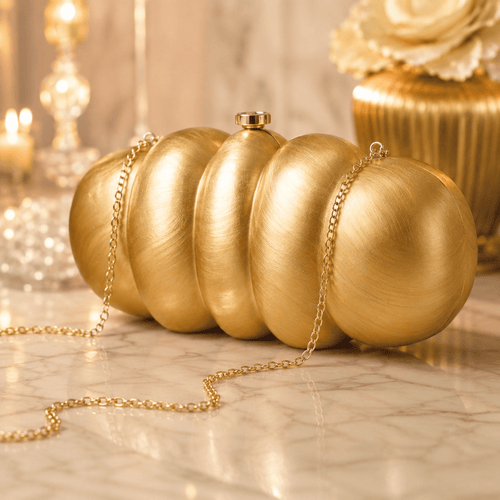 Aganya kreation Clutches Golden Pumpkin-Shaped Acrylic Clutch with Mirror-Polished Metallic Finish