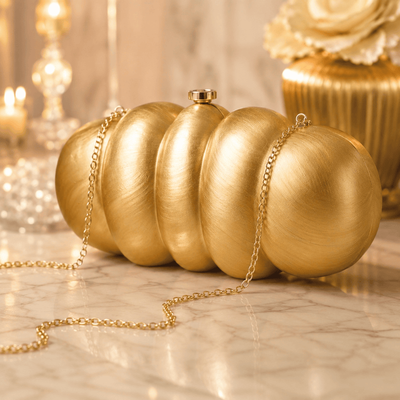 Aganya kreation Clutches Golden Pumpkin-Shaped Acrylic Clutch with Mirror-Polished Metallic Finish
