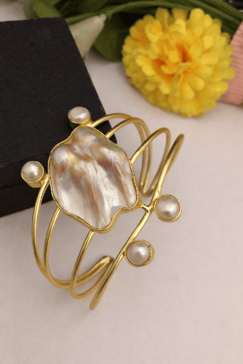 Aganya kreation Clutches Martina Real Baroque Freshwater Pearl Adjustable Bracelet – 22K Gold Plated Brass