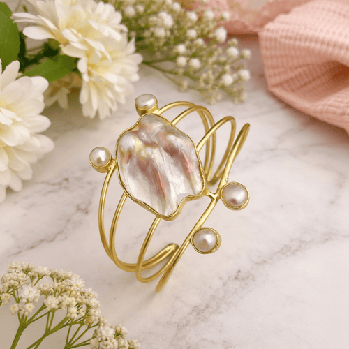 Aganya kreation Clutches Martina Real Baroque Freshwater Pearl Adjustable Bracelet – 22K Gold Plated Brass