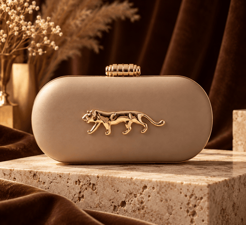 Aganya kreation Clutches Midnight Panther Gold Luxury Embellished Clutch Bag for Women Beige
