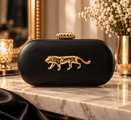 Aganya kreation Clutches Midnight Panther Gold Luxury Embellished Clutch Bag for Women Black