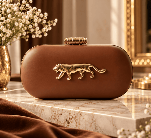 Aganya kreation Clutches Midnight Panther Gold Luxury Embellished Clutch Bag for Women Caramel brown