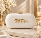 Aganya kreation Clutches Midnight Panther Gold Luxury Embellished Clutch Bag for Women Ivory white