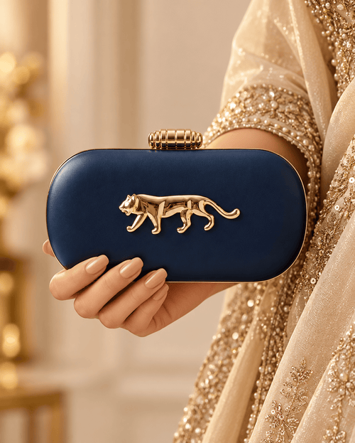 Aganya kreation Clutches Midnight Panther Gold Luxury Embellished Clutch Bag for Women Navy blue