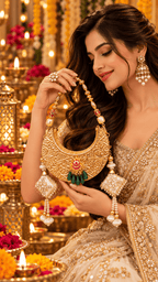 Aganya kreation Clutches Rabab Gold Embellished Designer Bridal Clutch with Pearl Tassels