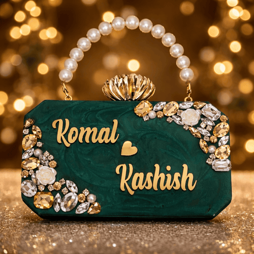 Aganya kreation Clutches Royal Emerald Personalized Wedding Clutch Emerald green and white