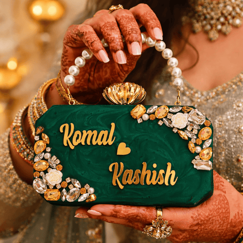 Aganya kreation Clutches Royal Emerald Personalized Wedding Clutch Emerald green and white