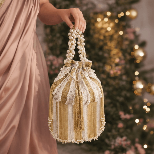 Aganya kreation Clutches Royal Pearl Tassel Bridal Potli Bag