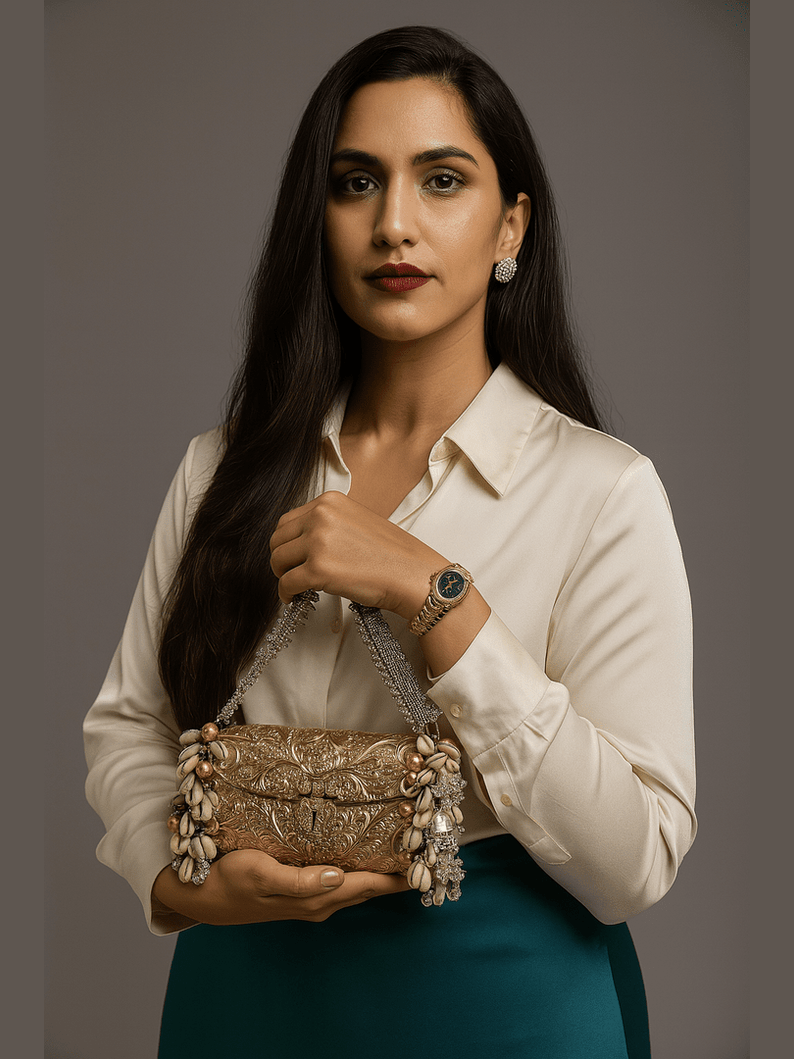 Aganya kreation Clutches Shaina Fusion Clutch - Elegant Brass Design for Any Occasion