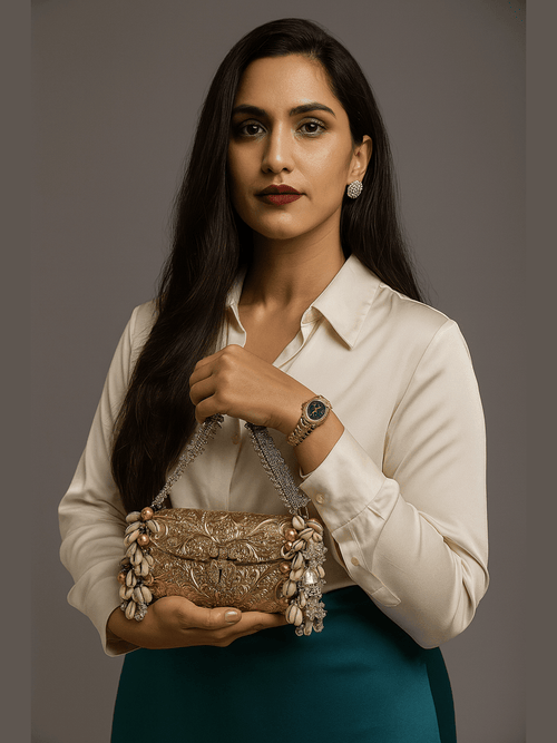 Aganya kreation Clutches Shaina Fusion Clutch - Elegant Brass Design for Any Occasion