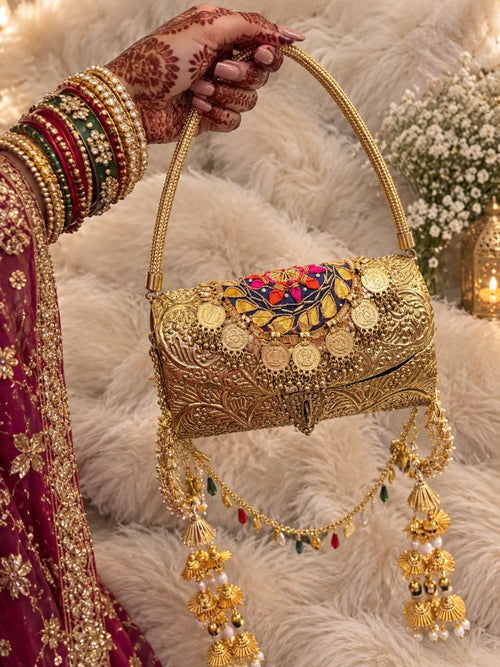 Aganya kreation Clutches Zariya Gold Embellished Designer Festive Clutch for Women | Aganya Kreation 1