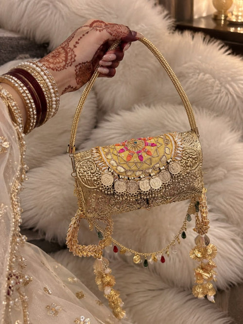 Aganya kreation Clutches Zariya Gold Embellished Designer Festive Clutch for Women | Aganya Kreation 3