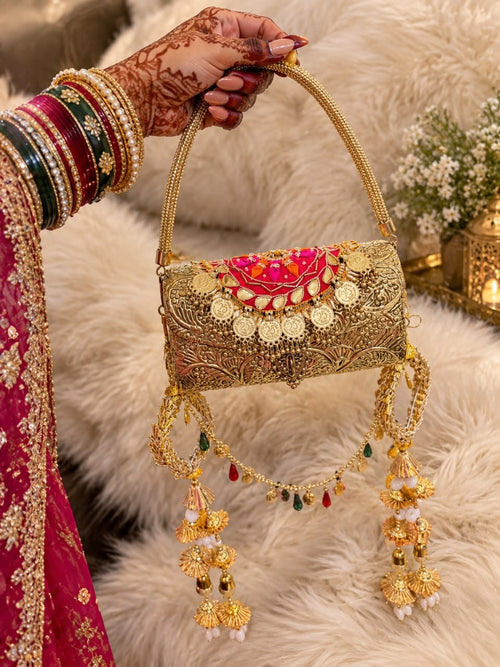 Aganya kreation Clutches Zariya Gold Embellished Designer Festive Clutch for Women | Aganya Kreation 4