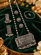Aganya kreation Combo Aaratrika Oxidised Silver Tribal Jewellery Set with Necklace, Earrings, Ring, Nose Pin & Bracelet | Aganya Kreation