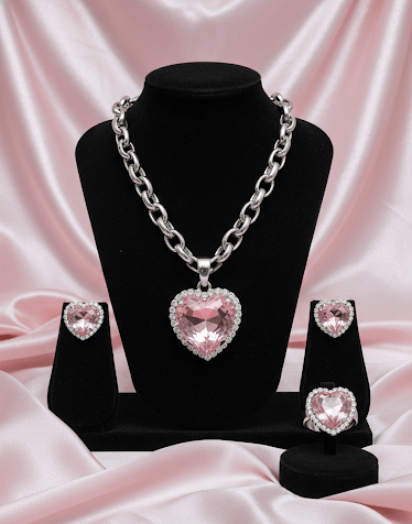 Aganya kreation Combo Love valentine Combo - Heart Necklace, Studs & Ring Set