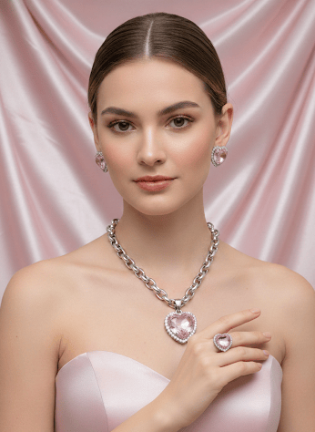 Aganya kreation Combo Love valentine Combo - Heart Necklace, Studs & Ring Set