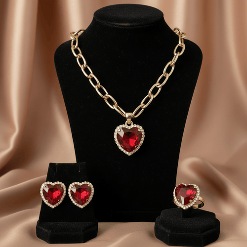 Aganya kreation Combo Love valentine Combo - Heart Necklace, Studs & Ring Set