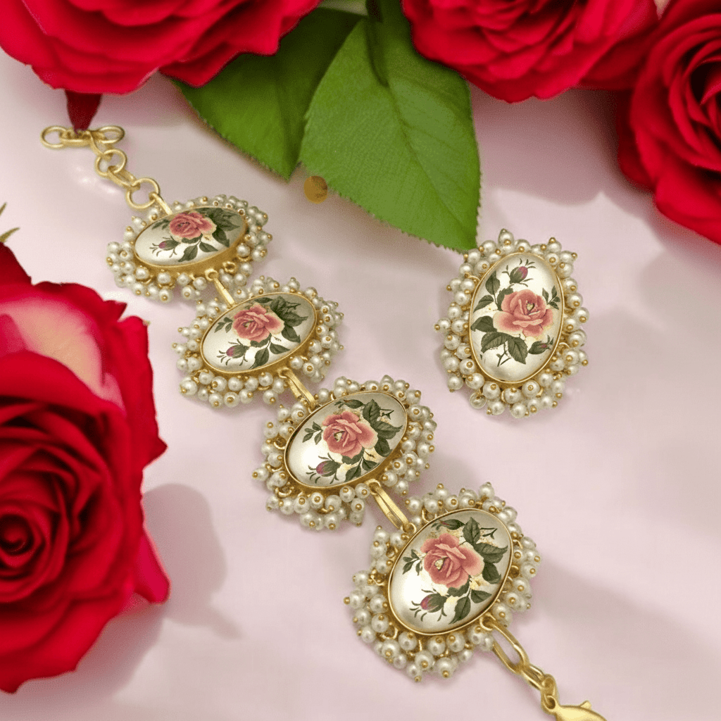 Aganya kreation Combo Rose Combo - Handcrafted Bracelet & Adjustable Ring Set