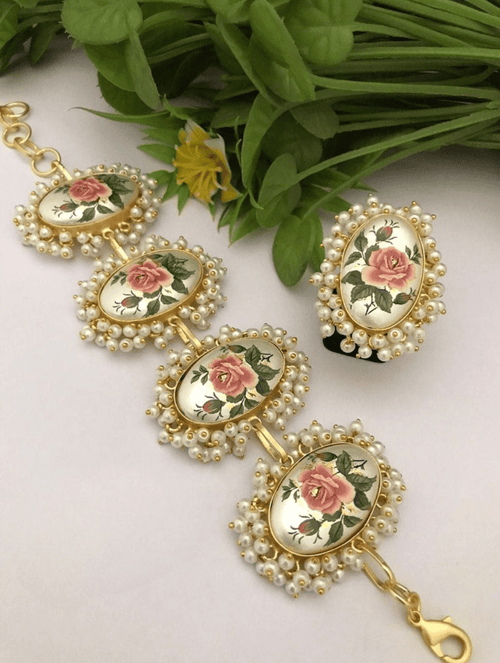 Aganya kreation Combo Rose Combo - Handcrafted Bracelet & Adjustable Ring Set