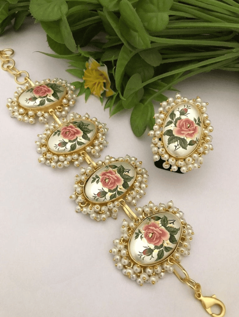 Aganya kreation Combo Rose Combo - Handcrafted Bracelet & Adjustable Ring Set