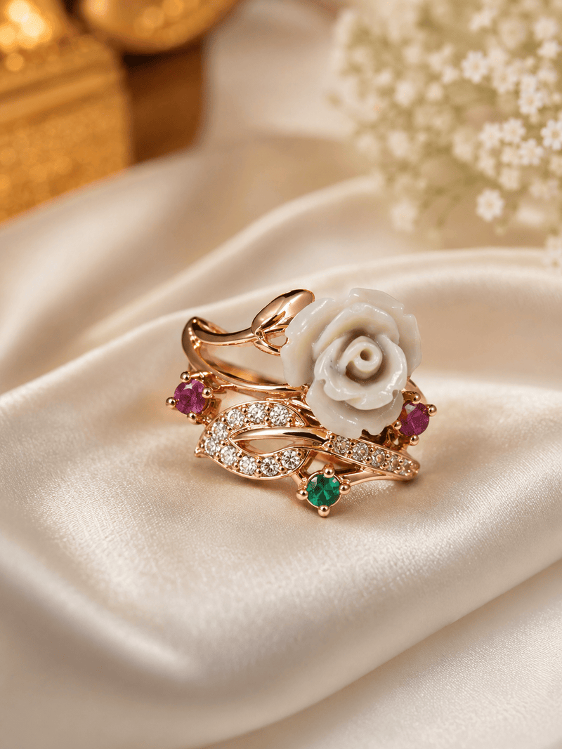 Aganya kreation Combo Roselle Bloom – Rose Gold Floral Jewelry Set