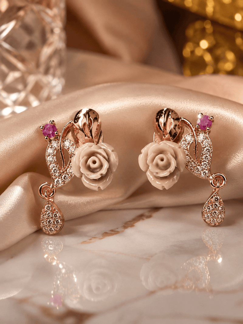 Aganya kreation Combo Roselle Bloom – Rose Gold Floral Jewelry Set