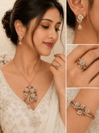 Aganya kreation Combo Roselle Bloom – Rose Gold Floral Jewelry Set