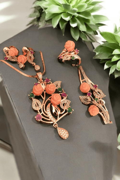 Aganya kreation Combo Sonali Combo - Elegant Rose Gold Jewelry Set