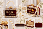 Aganya kreation Customisable clutches Pranavi Personalized Burgundy Bridal Clutch Bag with Pearl Handle & Custom Name