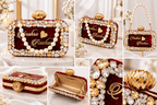 Aganya kreation Customisable clutches Pranavi Personalized Burgundy Bridal Clutch Bag with Pearl Handle & Custom Name