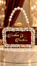 Aganya kreation Customisable clutches Pranavi Personalized Burgundy Bridal Clutch Bag with Pearl Handle & Custom Name