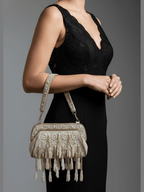 Aganya kreation Designer clutches Jannat Luxury Pearl Beaded Fringe Handbag
