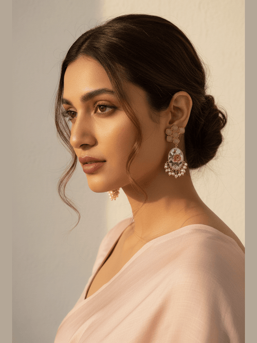 Aganya kreation Earrings Aabhikya Japanese Real Pearl Earrings - Elegant Brass Design