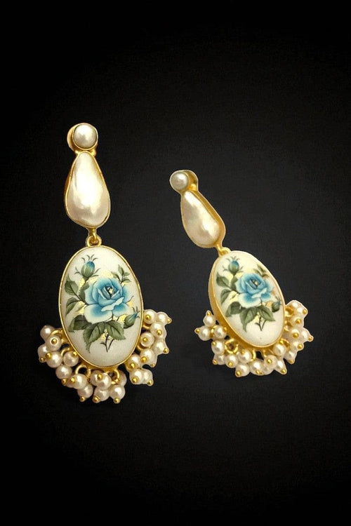 Aganya kreation Earrings Afea Real Pearl Earrings - Hand-Painted Floral Design