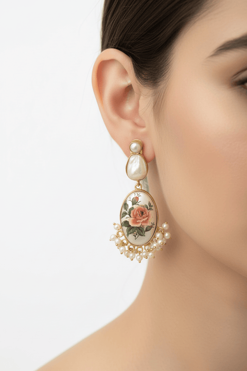 Aganya kreation Earrings Ahana Real Pearl Earrings - Elegant Brass & Gold Design