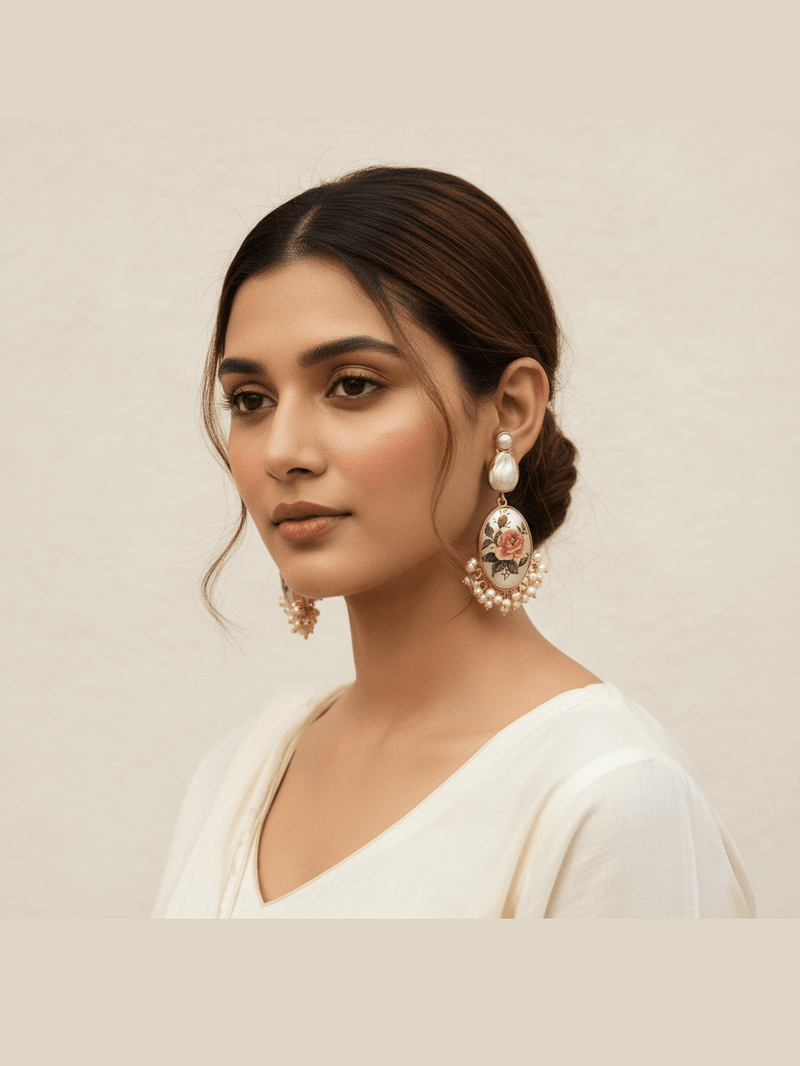 Aganya kreation Earrings Ahana Real Pearl Earrings - Elegant Brass & Gold Design
