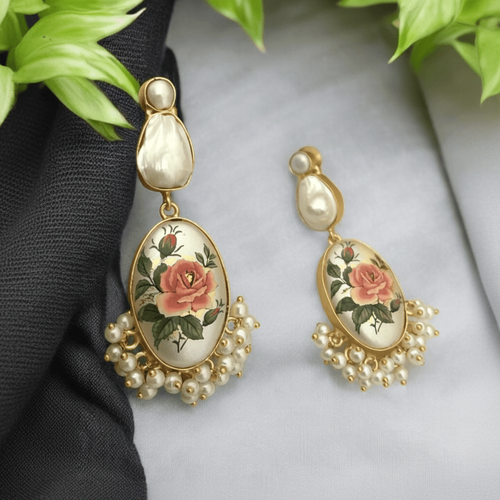 Aganya kreation Earrings Ahana Real Pearl Earrings - Elegant Brass & Gold Design